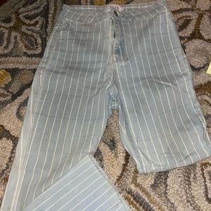 CELLO bell bottom jeans, size 5, light wash with white stripes